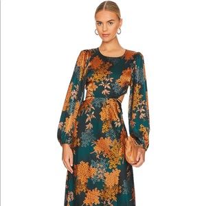 Quinn MIDI Dress in Green & Rust Floral